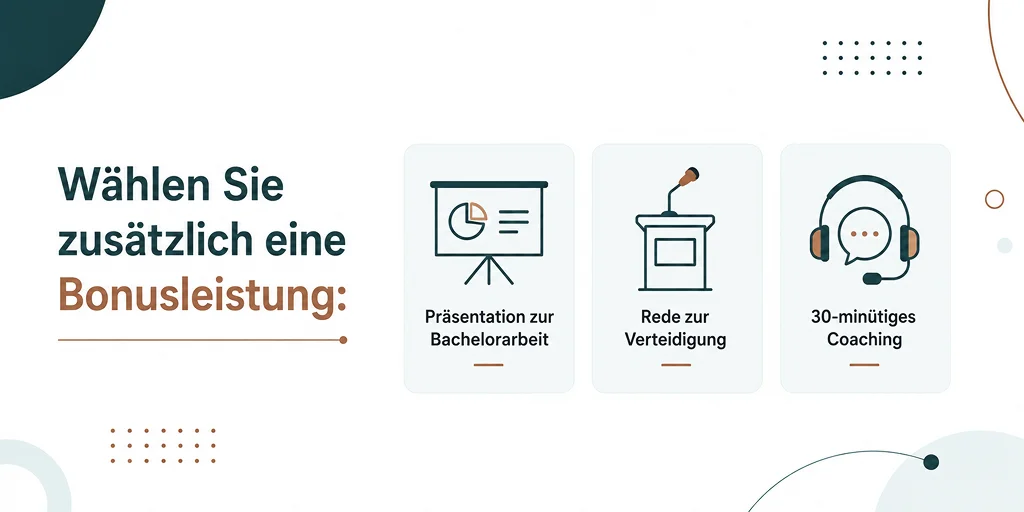 Bonusleistung zur Masterarbeit: Präsentation, Rede zur Verteidigung oder 30-minütiges Coaching – Masterarbeit schreiben lassen.